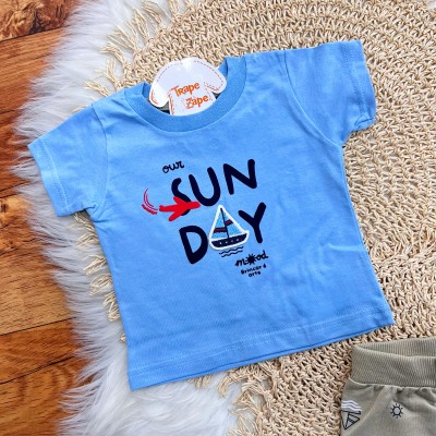 Conj. Camiseta Sun Day e Bermuda - Azul Bebê